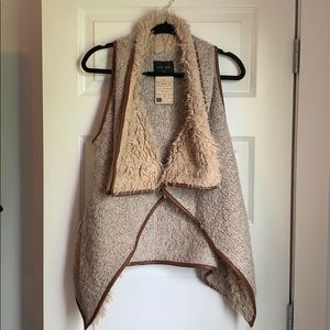 Faux Fur Sherpa Vest with Leather Trim